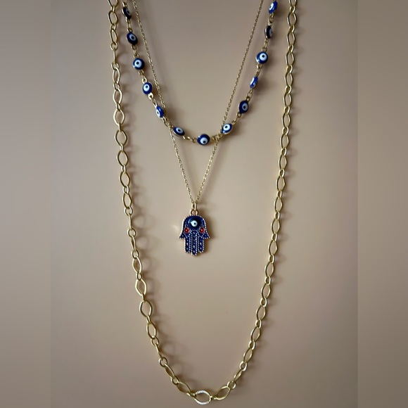 Gold Stylish Evil Eye Necklace Set - Trendy Boho Chic Layered Necklace - Picture 12 of 16
